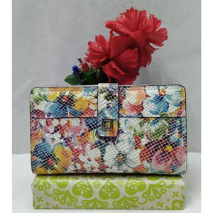 LODIS Multicolor Leather Floral Zip Around Credit Card Checkbook Wallet